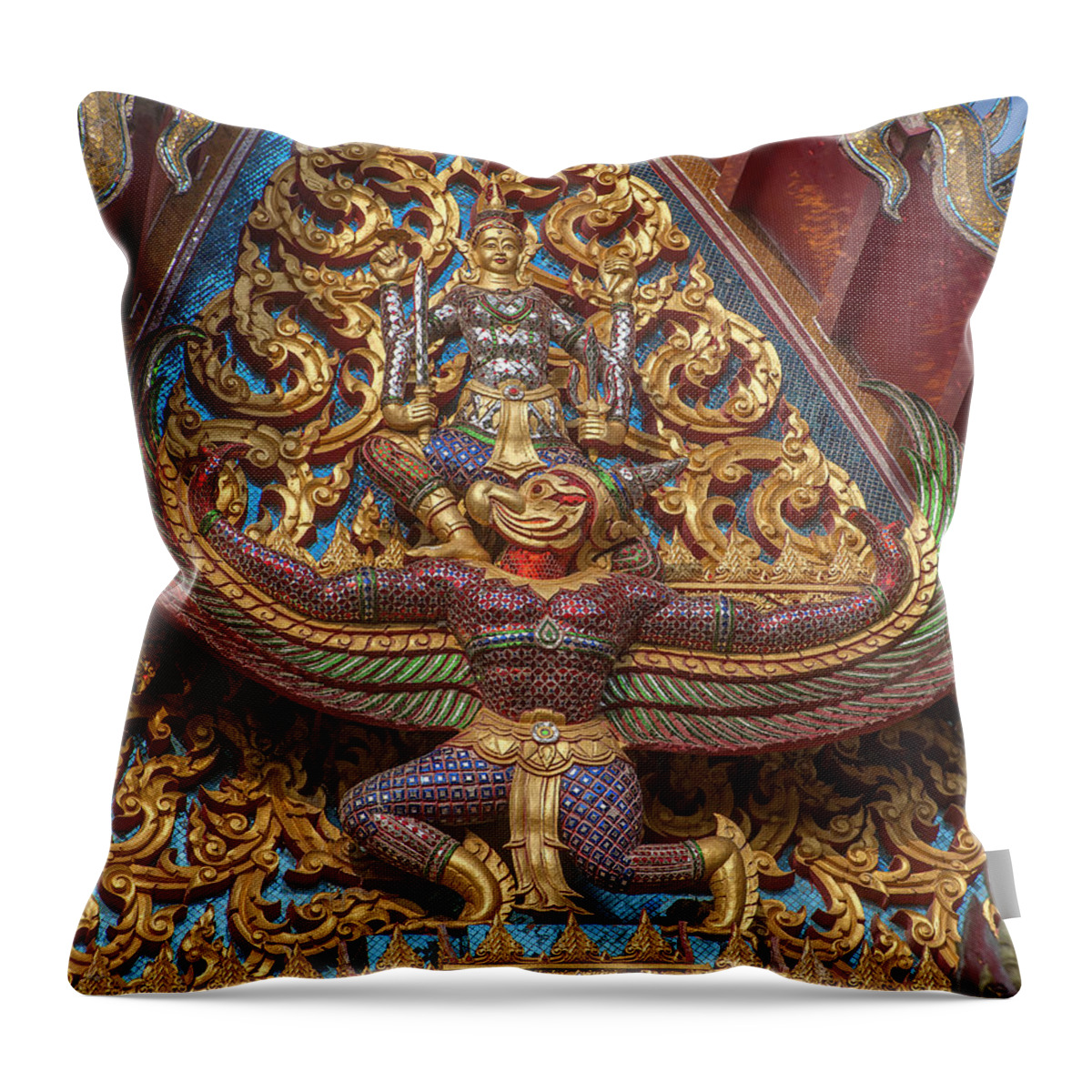 Temple Throw Pillow featuring the photograph Wat Subannimit Phra Ubosot Gable DTHCP0006 by Gerry Gantt