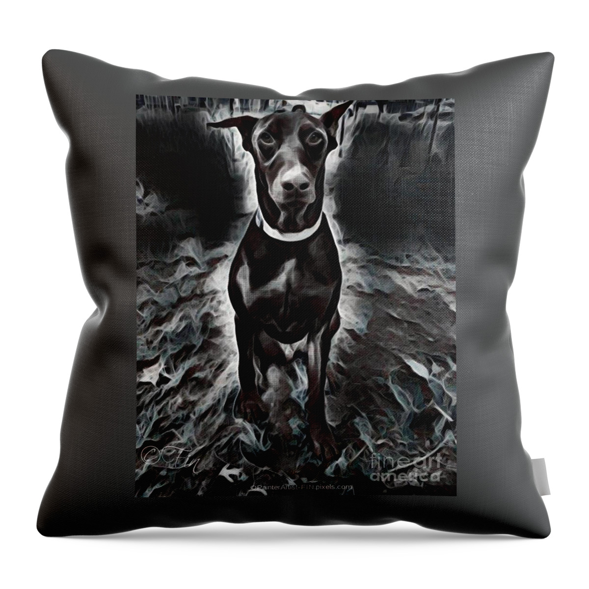 Pet Throw Pillow featuring the mixed media Watch For Me On Halloween by PainterArtist FIN