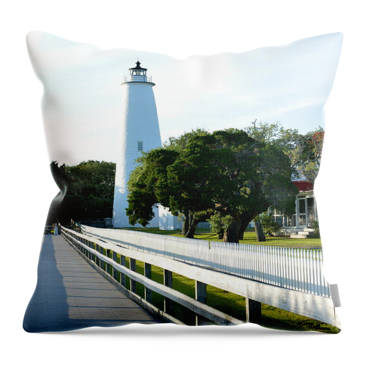 Ocracoke Lighthouse Throw Pillow featuring the photograph Watching Over Ocracoke by Dan Williams