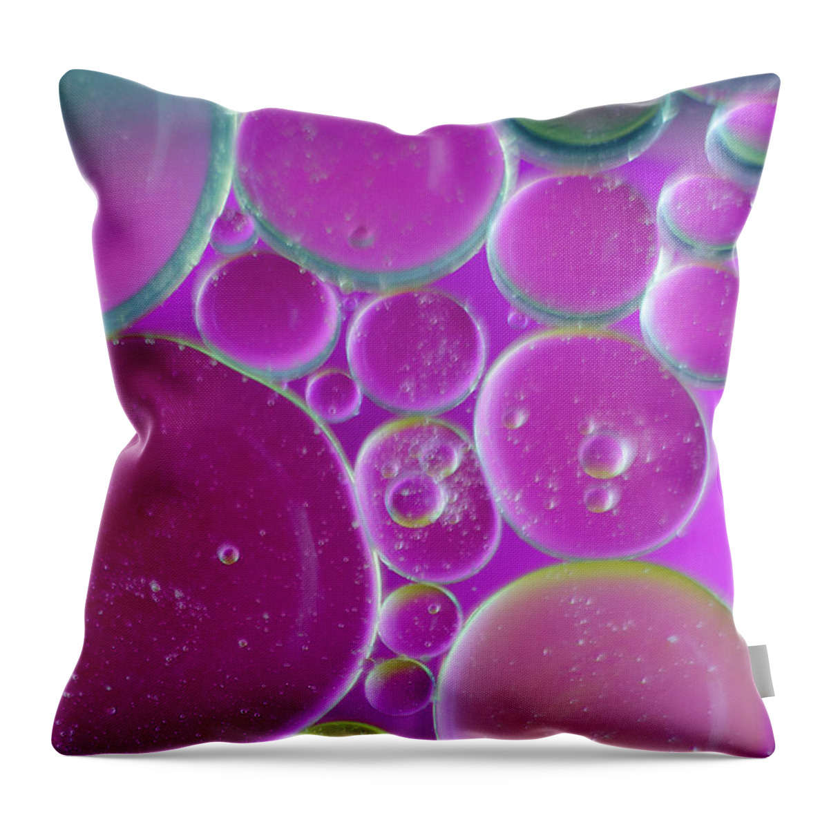 Water Throw Pillow featuring the photograph Water and oil bubbles by Andy Myatt