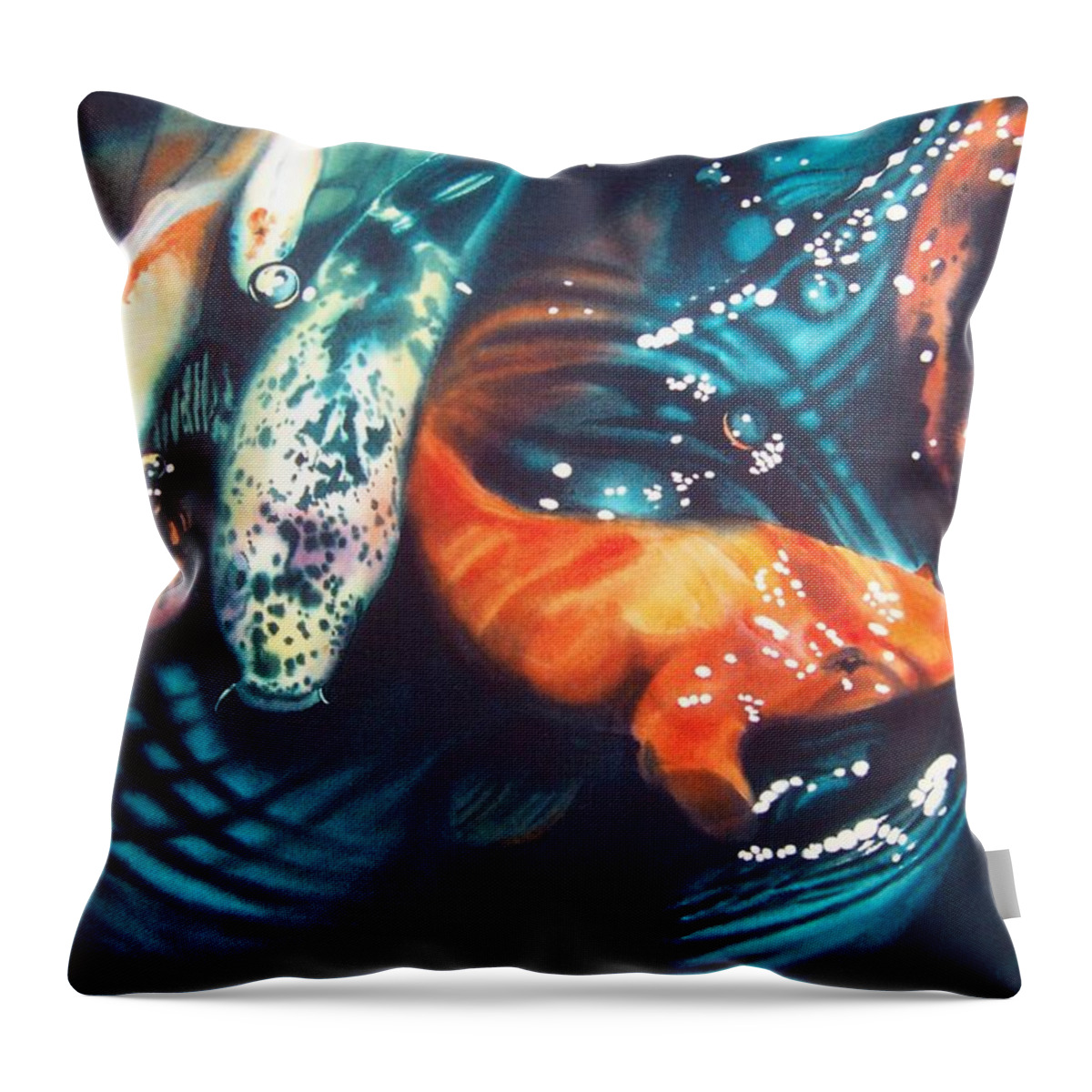Koi Throw Pillow featuring the painting Water Ballet by Denny Bond