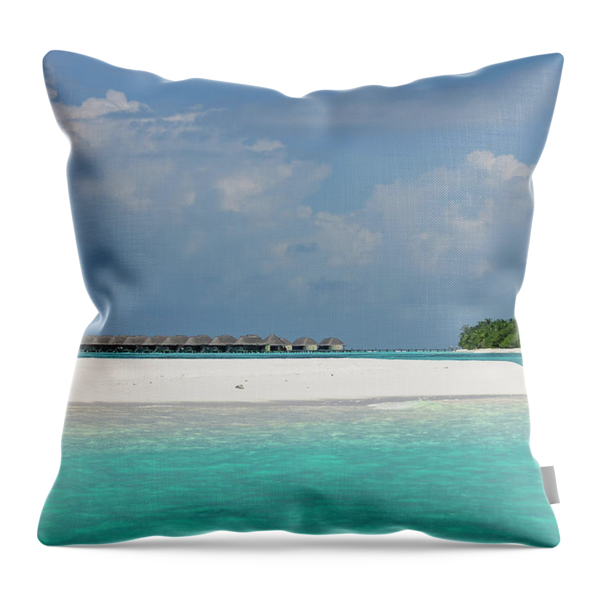 Jenny Rainbow Fine Art Photography Throw Pillow featuring the photograph Water Bungalows of Maldivian Resort by Jenny Rainbow
