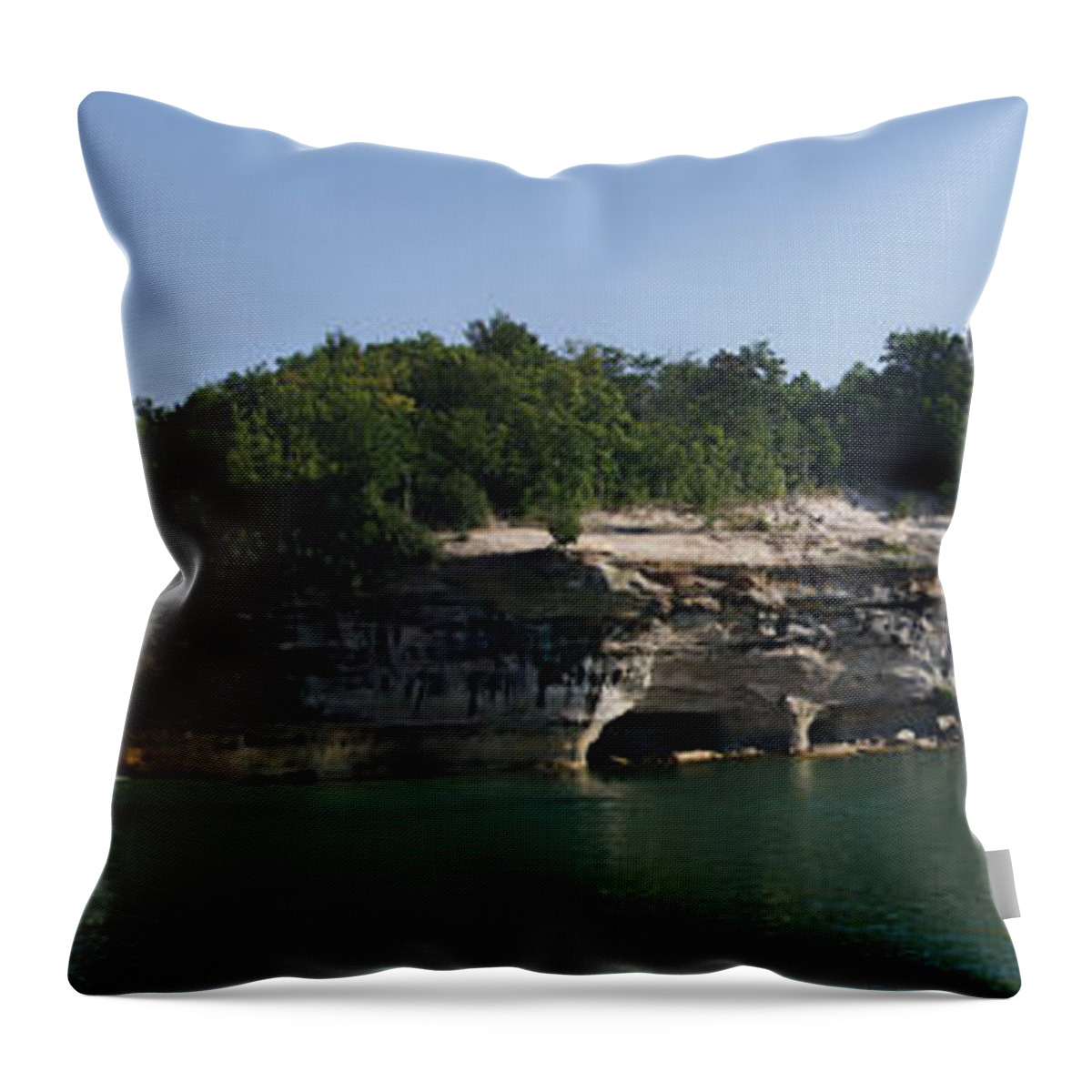Water Falls Throw Pillow featuring the photograph Water Falls Pictured Rocks National Lakeshore Upper Peninsula Michigan Panorama 01 by Thomas Woolworth