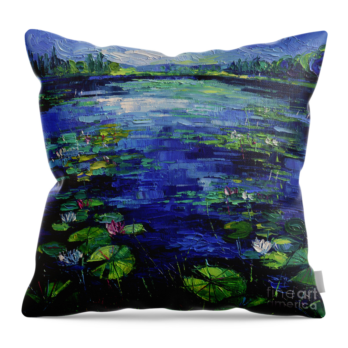 Water Lilies Magic Throw Pillow featuring the painting Water Lilies Magic by Mona Edulesco