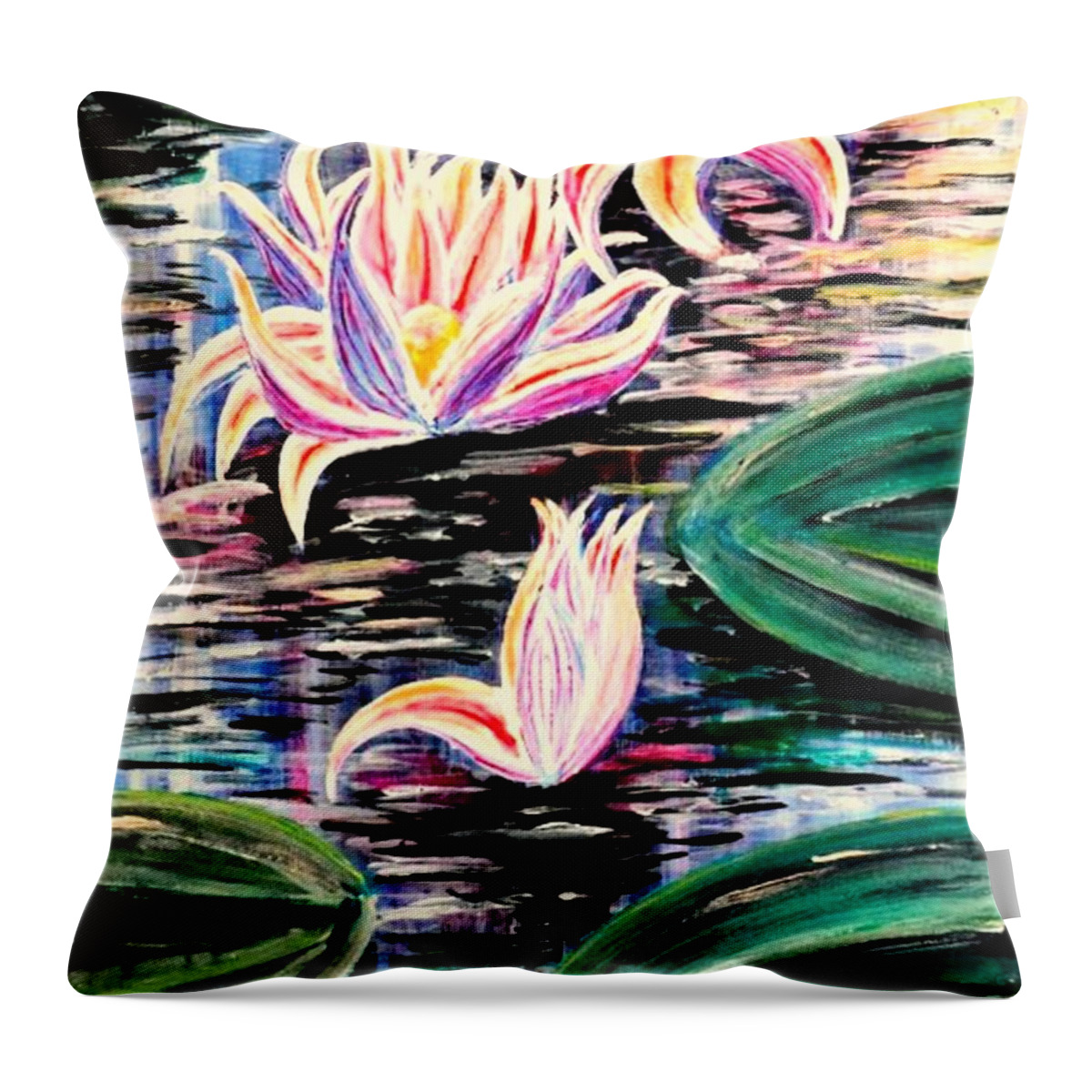 Art Throw Pillow featuring the painting Water Lilies Reaching High by Medea Ioseliani