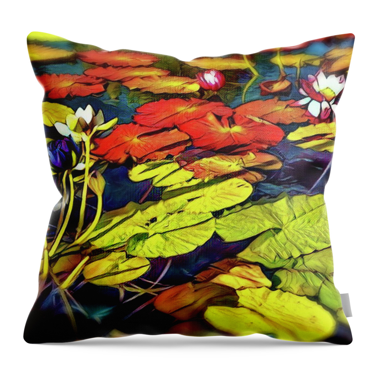 White Throw Pillow featuring the digital art Water Lilly Pond by Russ Harris