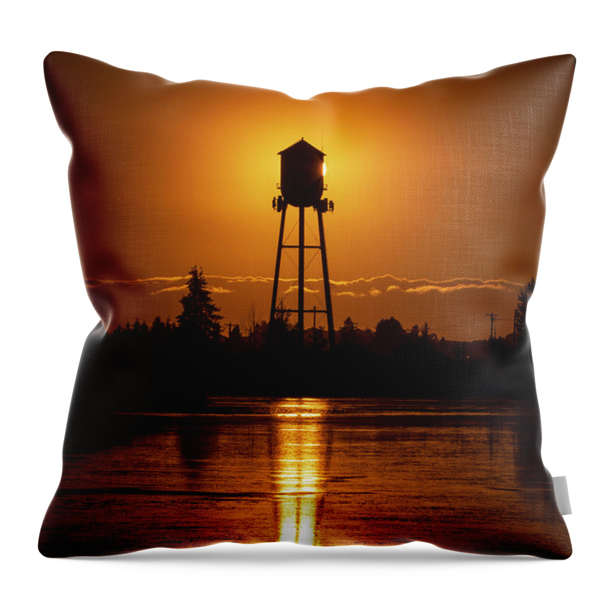 Cheadle Lake Throw Pillow featuring the photograph Water Tower at Sunset by Catherine Avilez