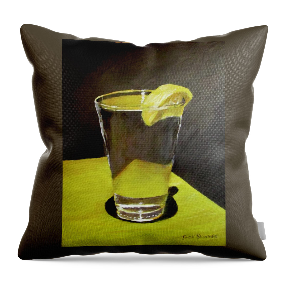 Still Life Throw Pillow featuring the painting Water with a lemon...Please by Jack Skinner