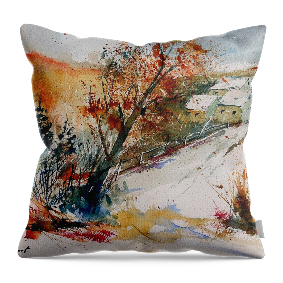 Tree Throw Pillow featuring the painting Watercolor 908002 by Pol Ledent