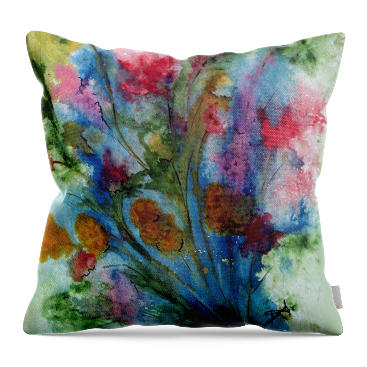 Floral Throw Pillow featuring the painting Watercolor Bouquet by Carol Sweetwood