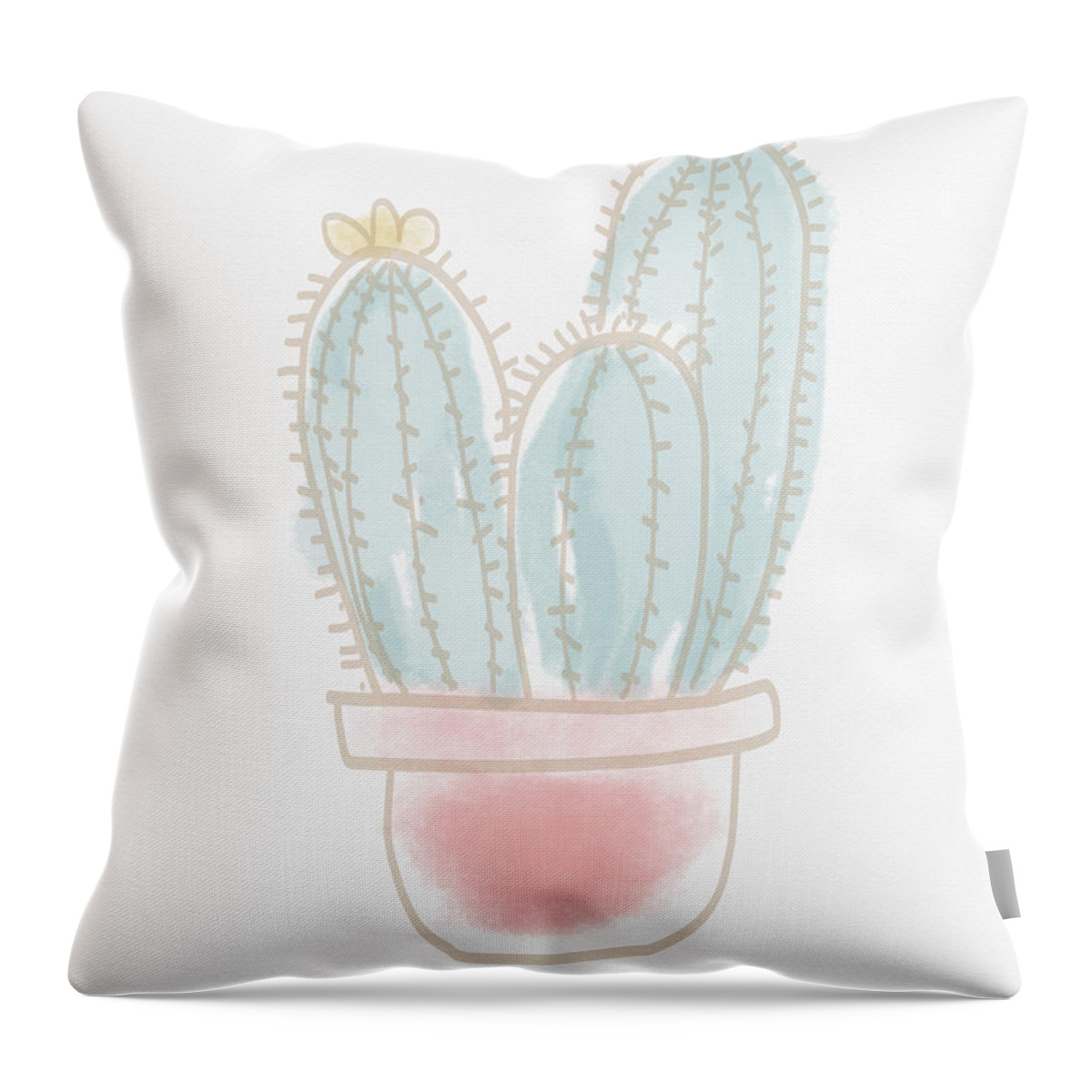 Cactus Throw Pillow featuring the painting Watercolor Cactus- Art by Linda Woods by Linda Woods