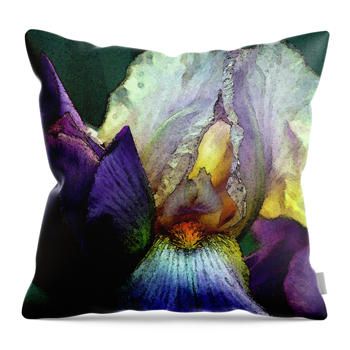 Watercolor Throw Pillow featuring the photograph Watercolor Cream and Purple Bearded Iris With Bud 0065 W_2 by Steven Ward