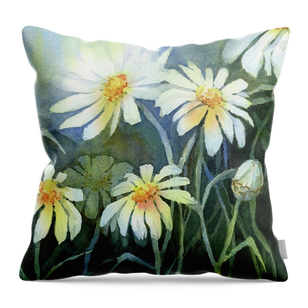 Daisies Throw Pillow featuring the painting Daisies Flowers by Olga Shvartsur
