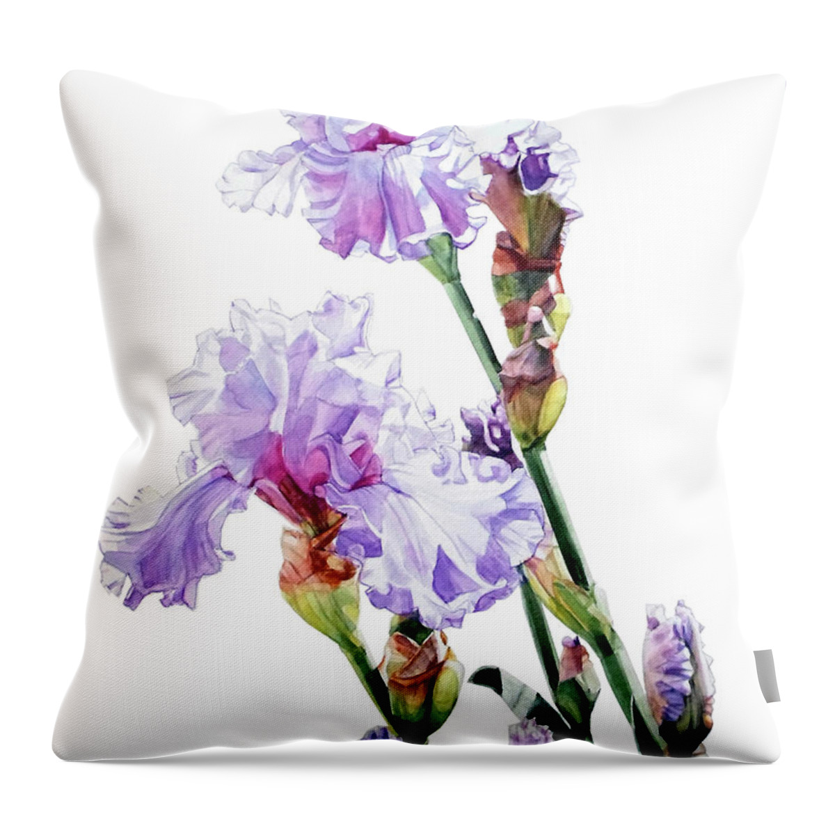 Watercolor Throw Pillow featuring the painting Watercolor of a Tall Bearded Iris I call Lilac Iris Wendi by Greta Corens
