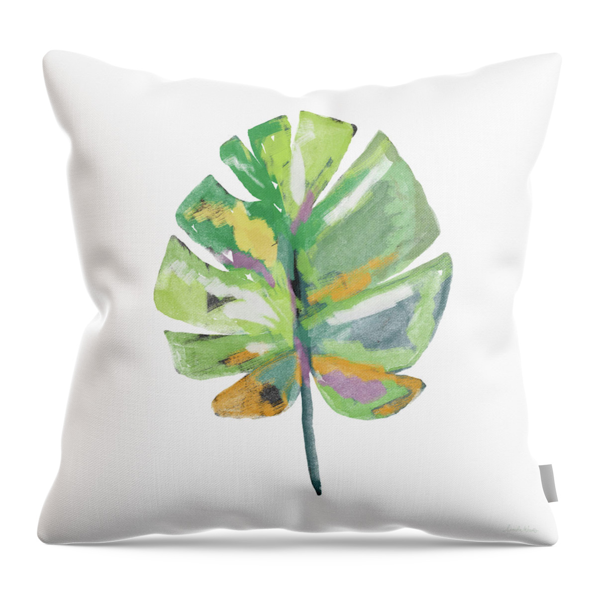 Leaf Throw Pillow featuring the mixed media Watercolor Palm Leaf- Art by Linda Woods by Linda Woods