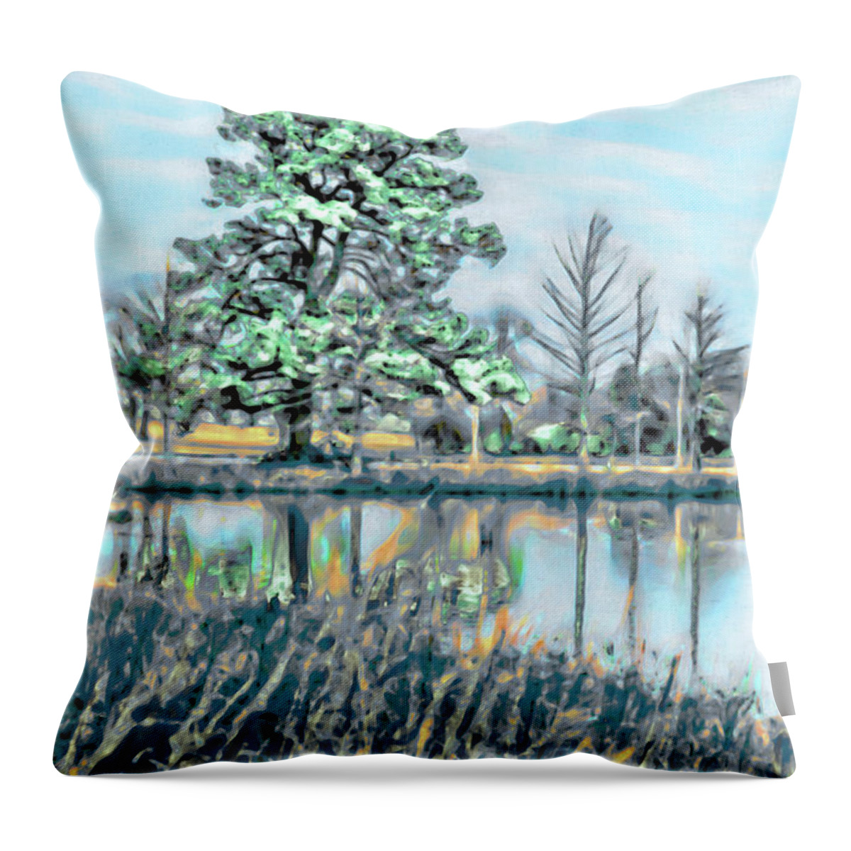 Pond Throw Pillow featuring the photograph Watercolor Pond Scenery by Gina O'Brien