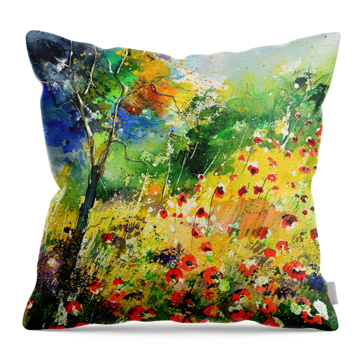Poppies Throw Pillow featuring the painting Watercolor poppies 518001 by Pol Ledent