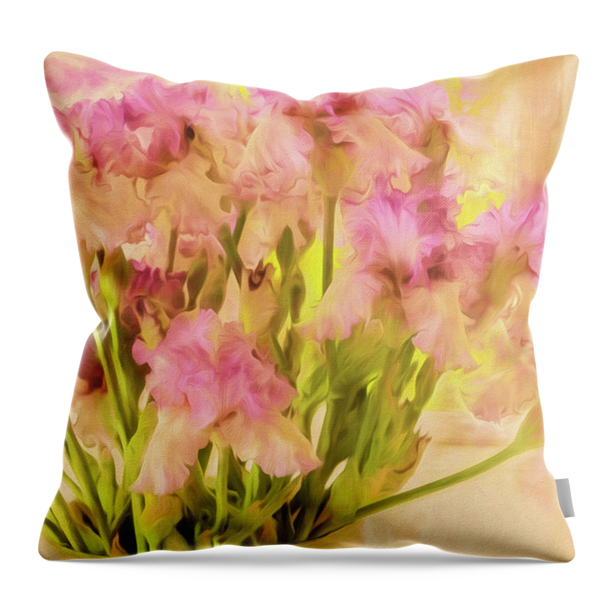 Watercolor Print Throw Pillow featuring the painting Watercolor Pot of Irises by Bonnie Bruno