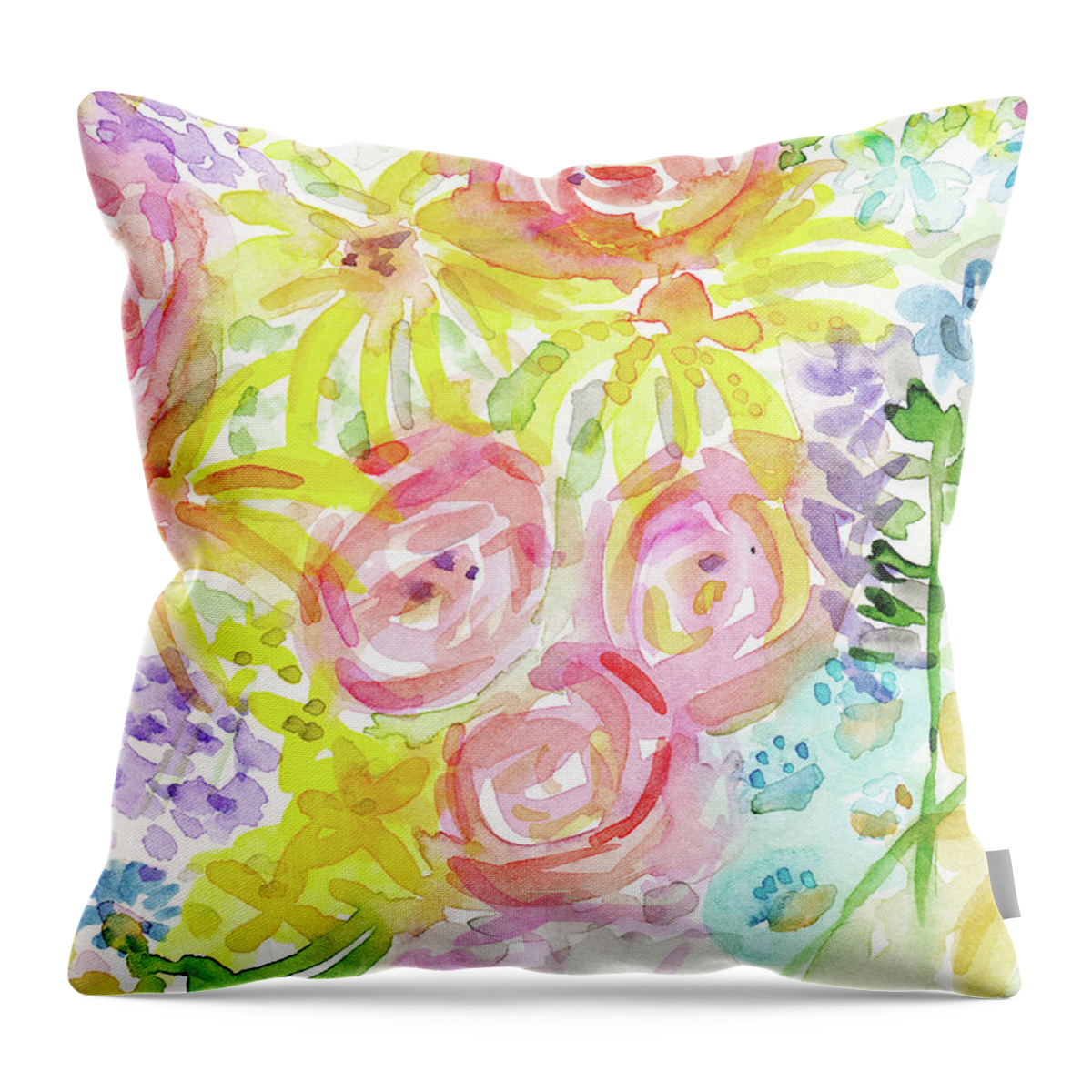 Roses Throw Pillow featuring the painting Watercolor Rose Garden- Art by Linda Woods by Linda Woods