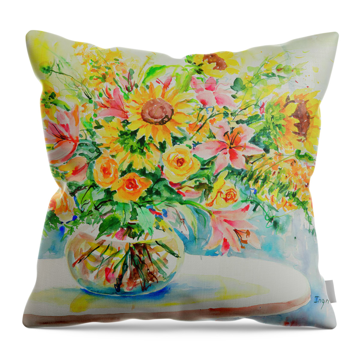 Flowers Throw Pillow featuring the painting Watercolor Series 185 by Ingrid Dohm