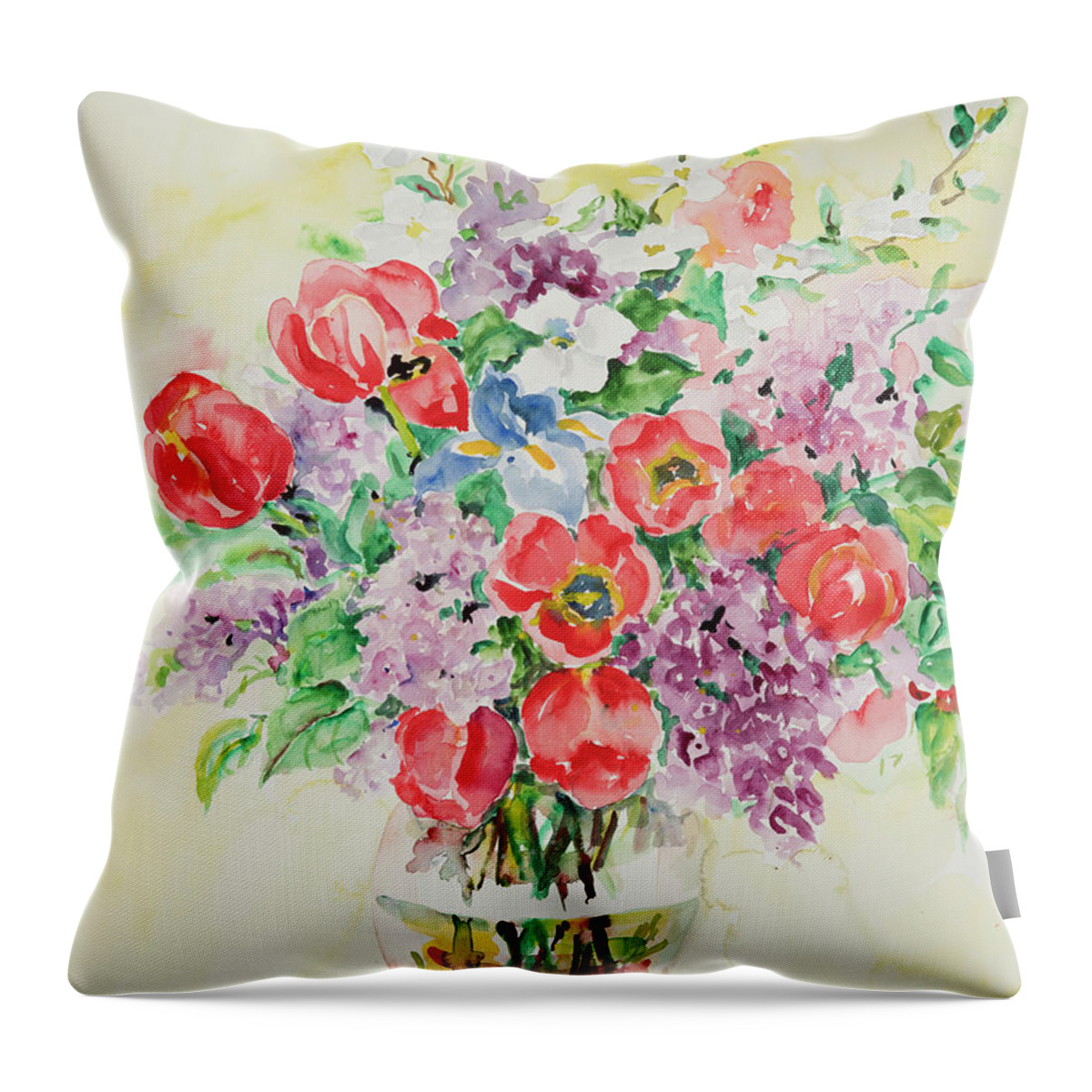 This Is An Original Watercolor On Paper Floral Still Life Painting 30 X 22 Inches. Throw Pillow featuring the painting Watercolor Series 24 by Ingrid Dohm
