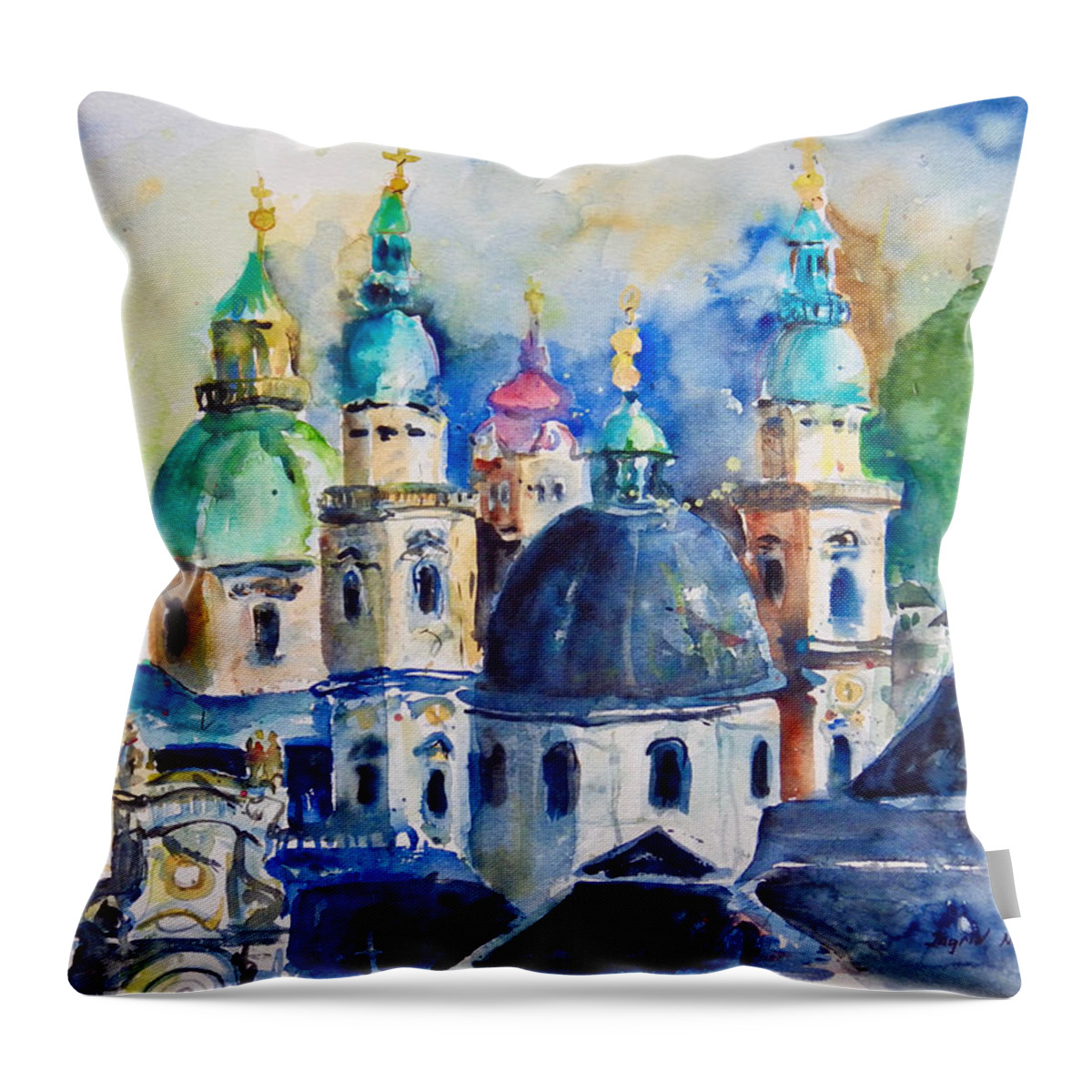 Cityscape Throw Pillow featuring the painting Watercolor Series No. 247 by Ingrid Dohm