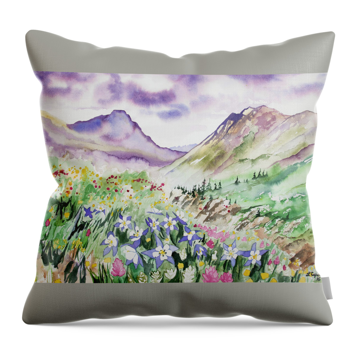 Yankee Boy Basin Throw Pillow featuring the painting Watercolor - Yankee Boy Basin Landscape by Cascade Colors