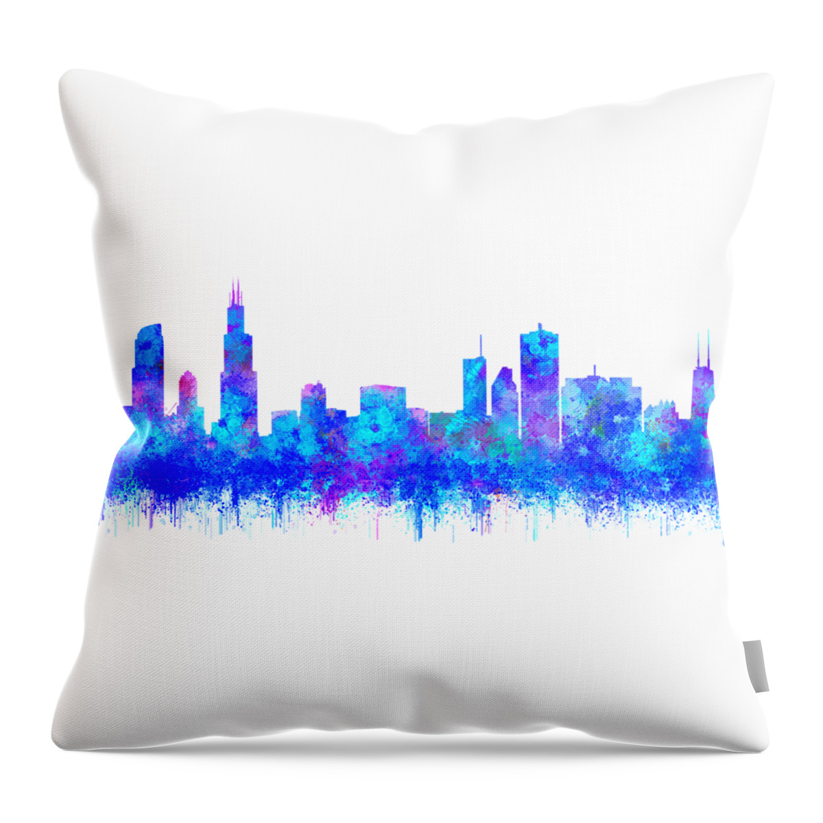 Chicago Throw Pillow featuring the painting Watercolour Splashes and dripping effect Chicago Skyline by Georgeta Blanaru