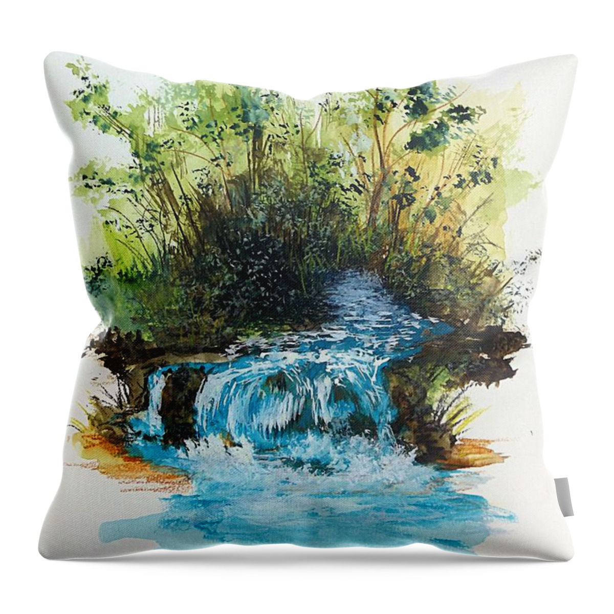 Waterfall Throw Pillow featuring the painting Waterfall by David Neace