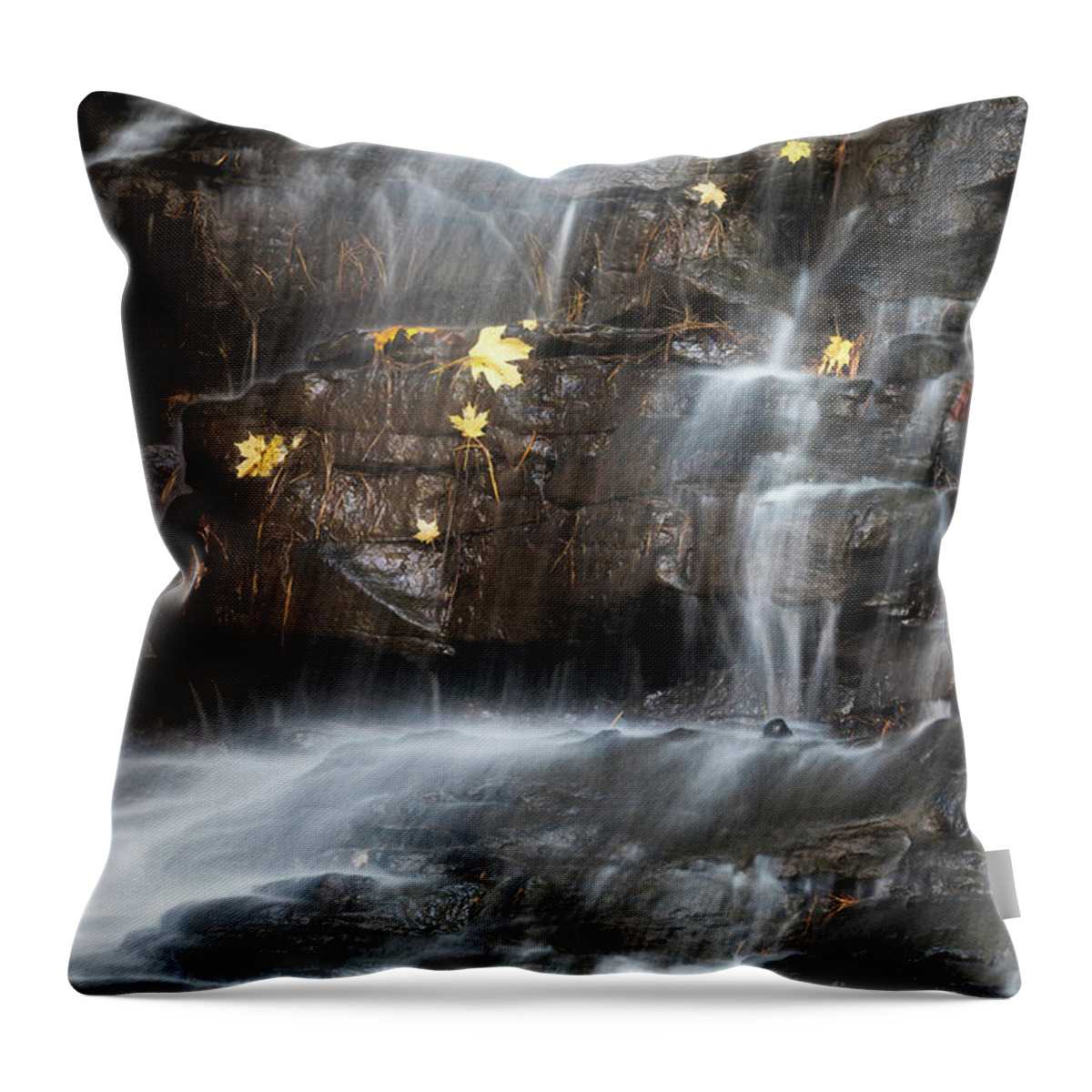 Honey Run Throw Pillow featuring the photograph Waterfall in Autumn Sunlight by Tom Mc Nemar