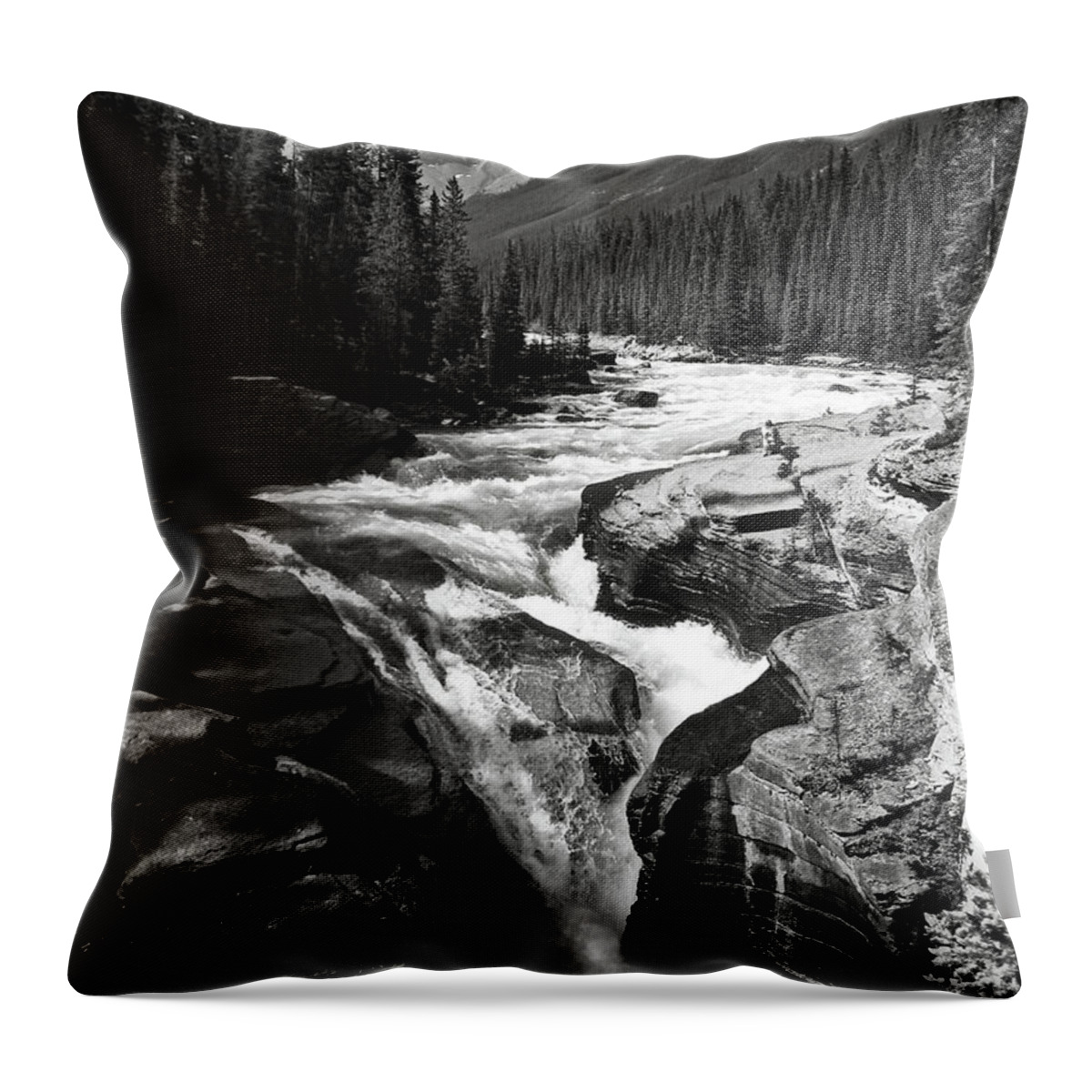 Bw Throw Pillow featuring the photograph Waterfall in Banff National Park BW by RicardMN Photography