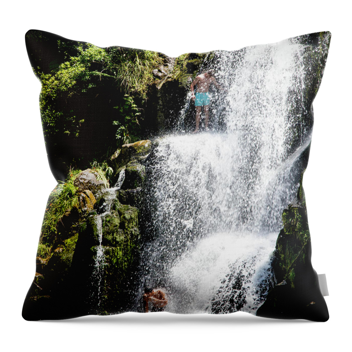 Waterfall Throw Pillow featuring the photograph Waterfall in New Zealand by Kathryn McBride