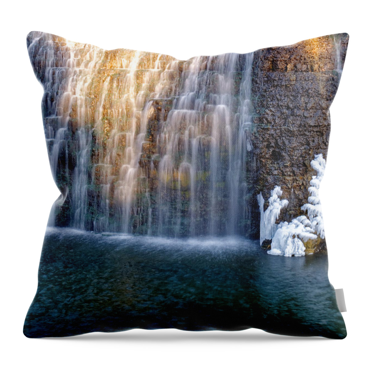 Waterfall Throw Pillow featuring the photograph Waterfall in winter by Peter Ponzio