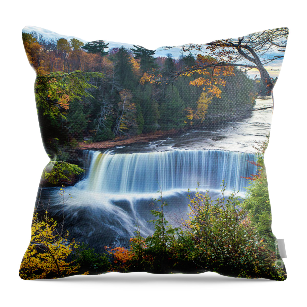 Waterfalls Throw Pillow featuring the photograph Waterfalls Upper Tahquamenon Autumn Colors -5085  Pure Michigan by Norris Seward