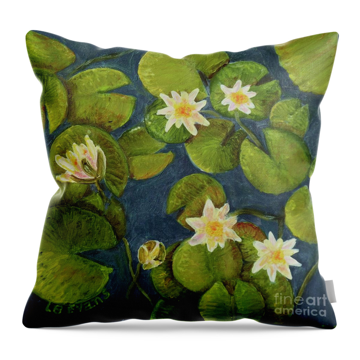 Water Throw Pillow featuring the painting Waterlilies by Lynda Evans