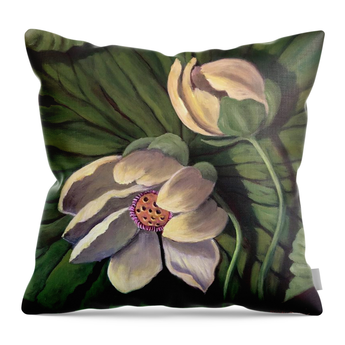 Waterlily Throw Pillow featuring the painting Waterlily Like a Clock by Rand Burns