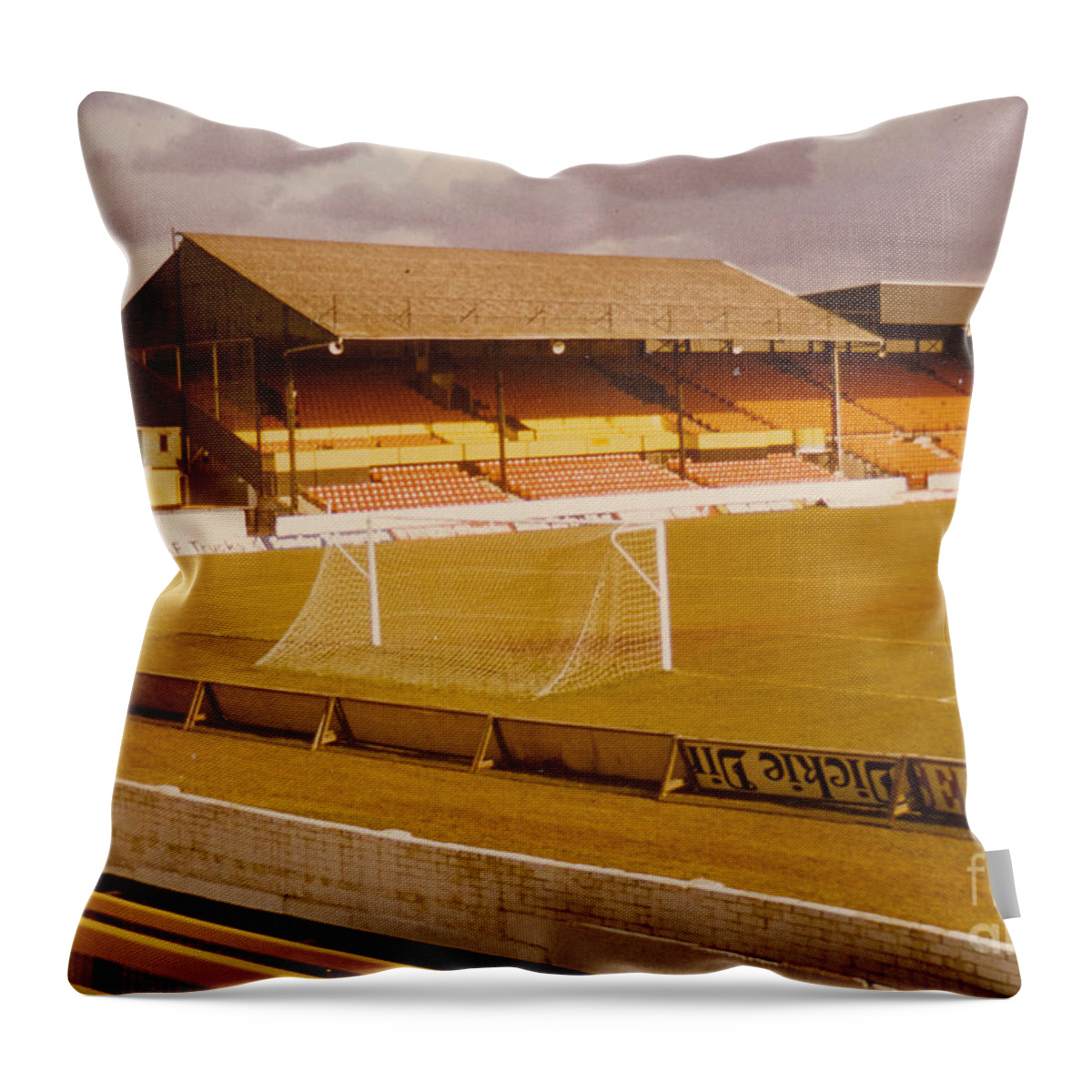  Throw Pillow featuring the photograph Watford - Vicarage Road - Main Stand 2 - 1970s by Legendary Football Grounds