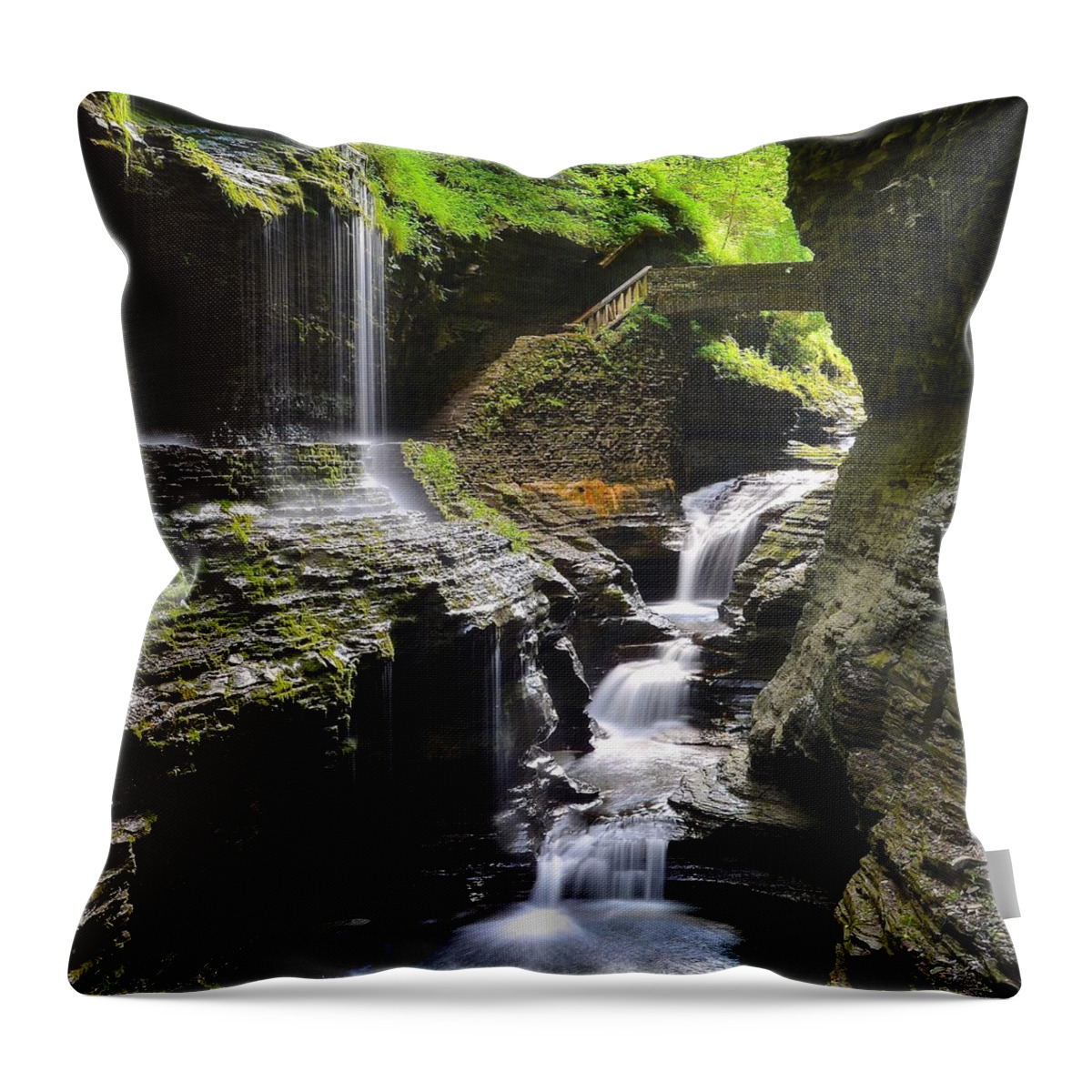 Paradise Throw Pillow featuring the photograph Watkins Glen Rainbow Falls Squared by Frozen in Time Fine Art Photography