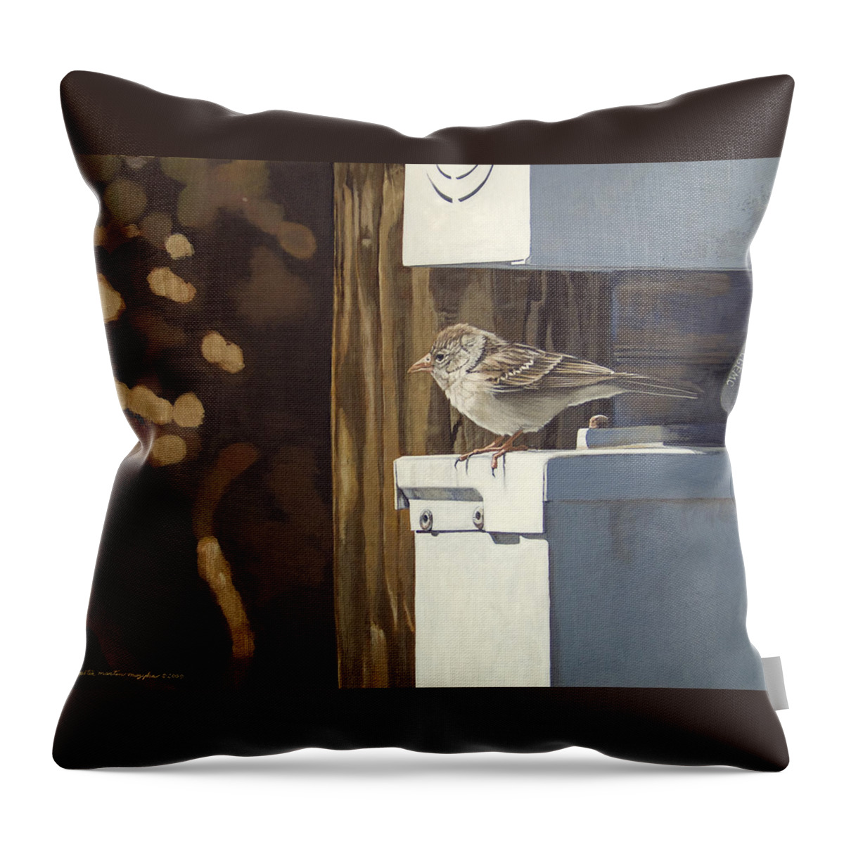 Landscape Throw Pillow featuring the painting Watt a Bird by Peter Muzyka