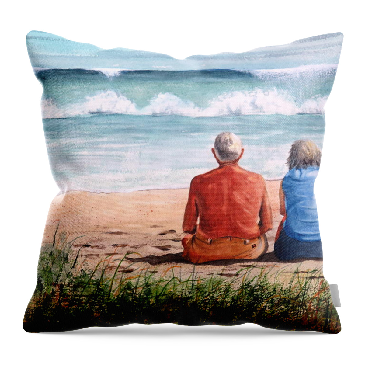 Surf Throw Pillow featuring the painting Wave Watchers by Joseph Burger