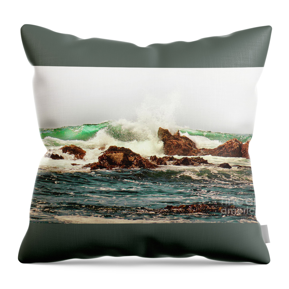 Waves Against The Rocks Throw Pillow featuring the photograph Waves against the Rocks in Pacific Grove California by Artist and Photographer Laura Wrede