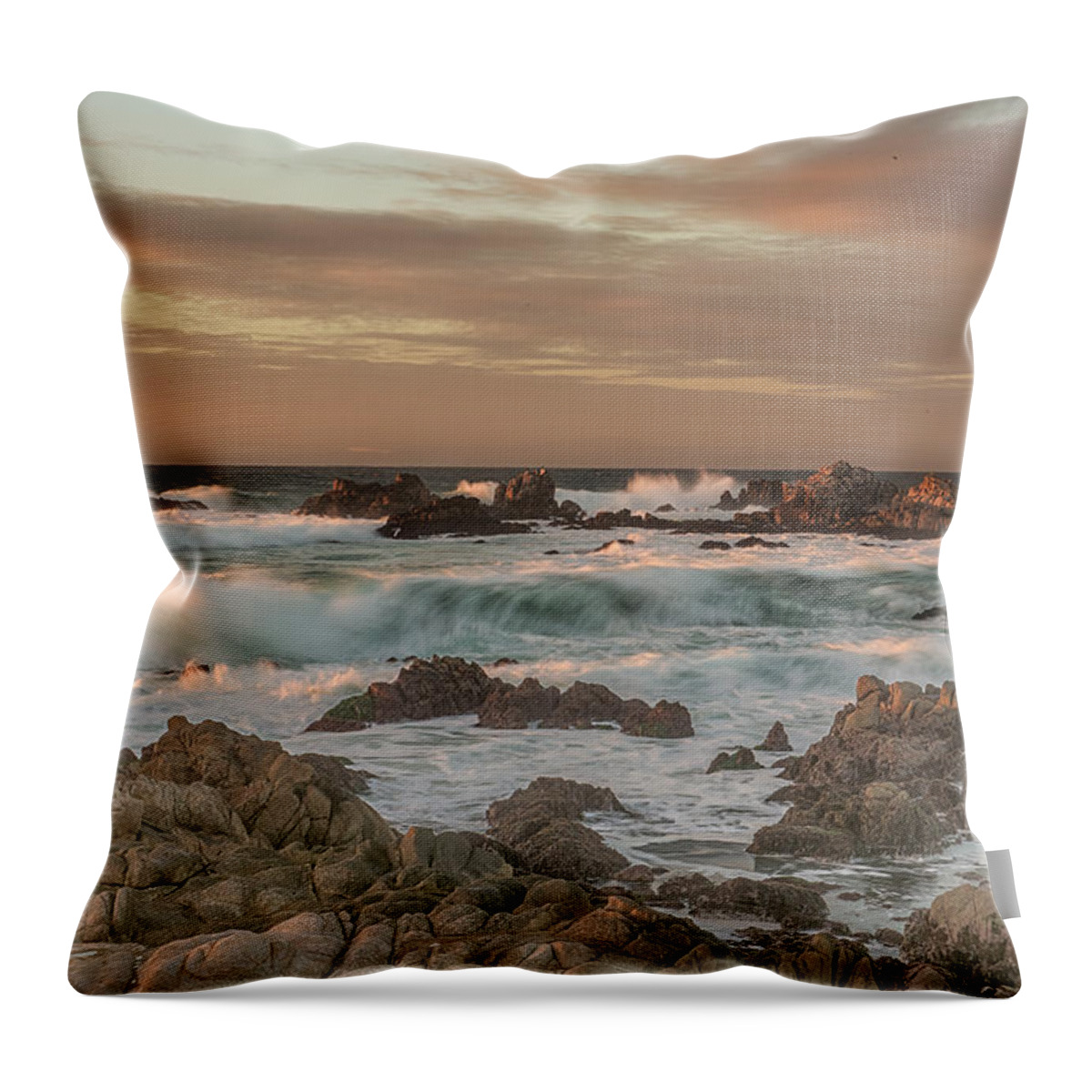 California Central Coast Throw Pillow featuring the photograph Waves and Rocks by Bill Roberts