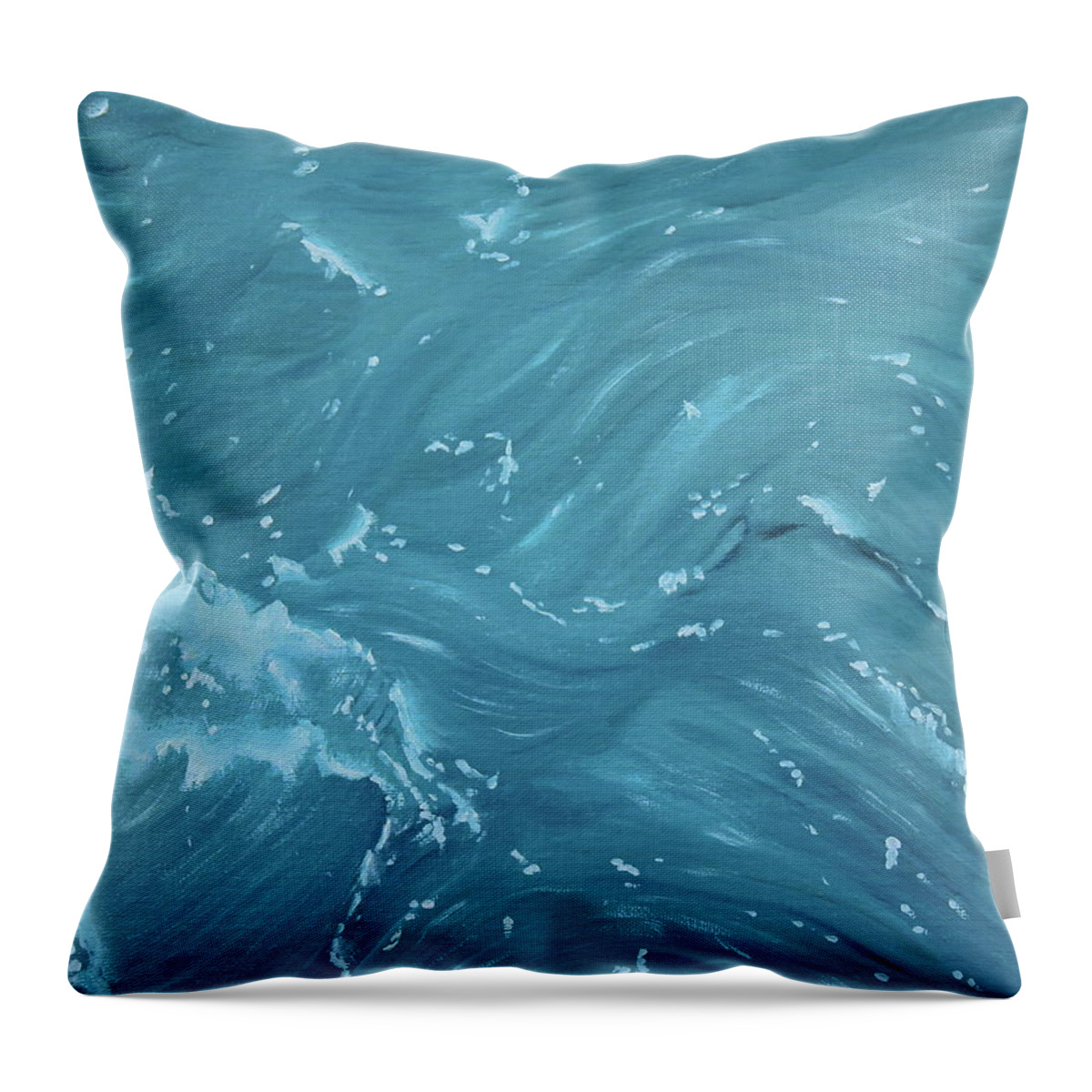 Waves Throw Pillow featuring the painting Waves - Light Blue by Neslihan Ergul Colley