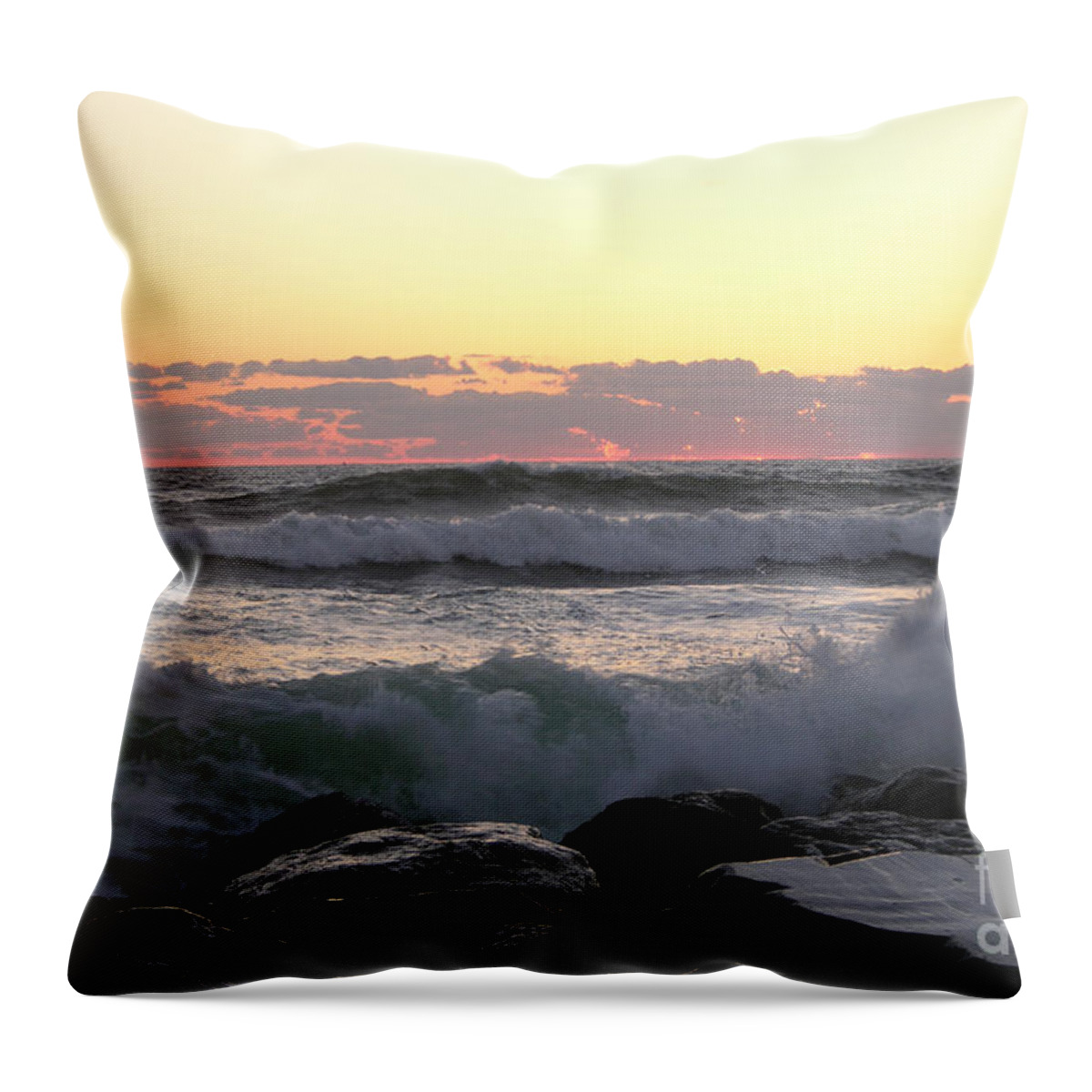 Waves Throw Pillow featuring the photograph Waves over the rocks 5-3-15 by Julianne Felton