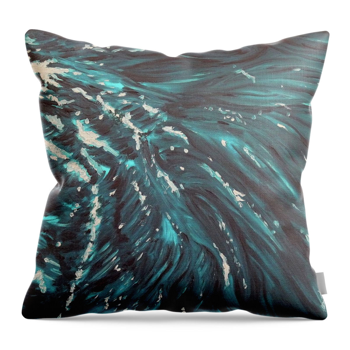 Water Throw Pillow featuring the painting Waves - Turquoise by Neslihan Ergul Colley