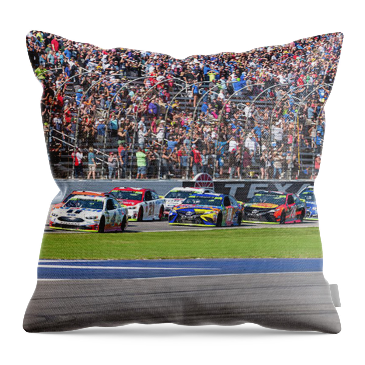 Texas Motor Speedway Throw Pillow featuring the photograph We have a race by Paul Quinn