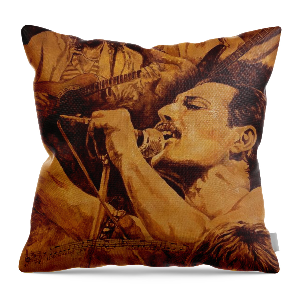 Queen Throw Pillow featuring the painting We Will Rock You by Igor Postash