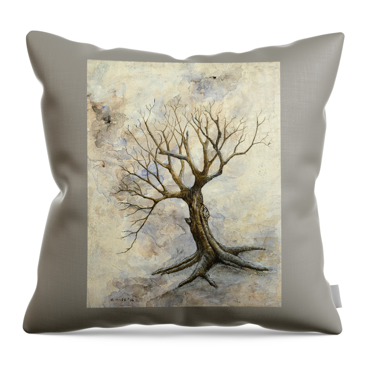 Landscape Throw Pillow featuring the painting Weathered Tree 3 by Sandy Clift