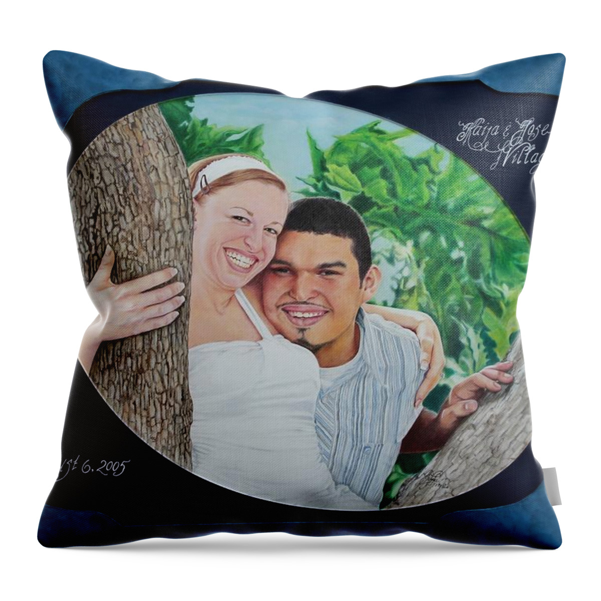Portrait Throw Pillow featuring the pastel Wedded Bliss by Tess Lee Miller
