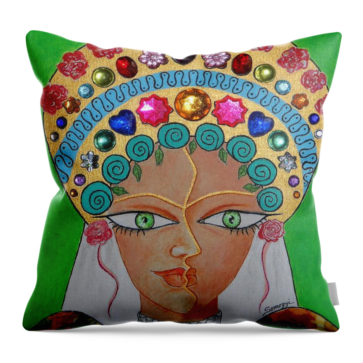 Whimsy Throw Pillow featuring the mixed media Wedding March -- #3 Hungarian Rhapsody Series by Jayne Somogy